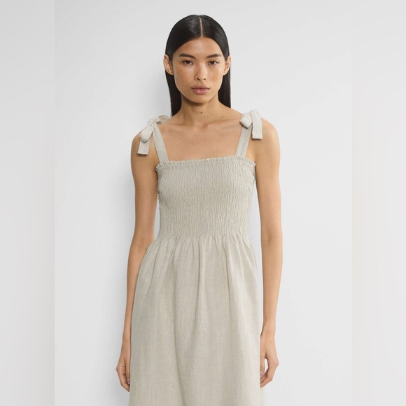 ARITZIA Wilfred Golden Hour Linen Smocked Midi Dress 2XS Ecru Oatmeal Boho - Picture 4 of 12
